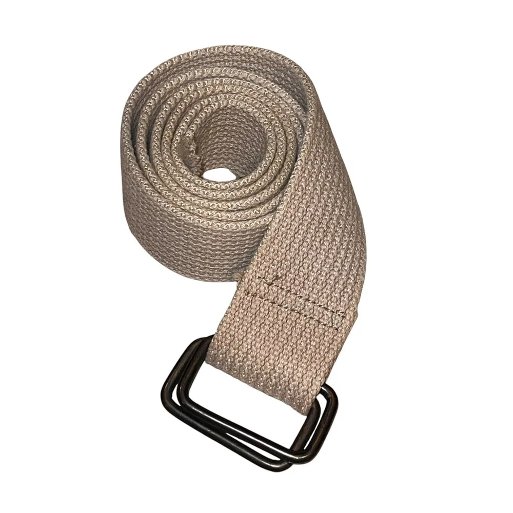 Unisex Army Y2K Woven 45.5” Solid Tan D-Ring Casual Safari Belt Frayed End Large